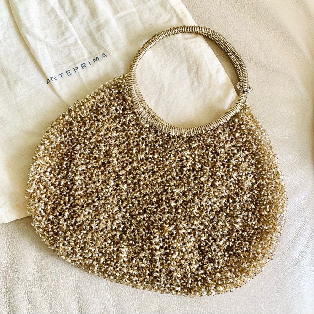 Anteprima Gold Wire Round Bag Crystal Beaded Handbag w/ Dust Bag Italy